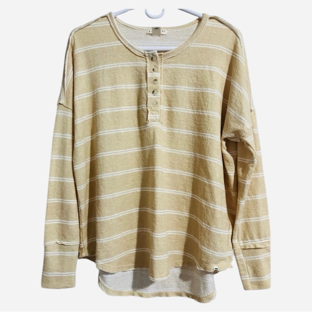BILLABONG Long Sleeve Top Striped Yellow & White Henley Women’s Size M